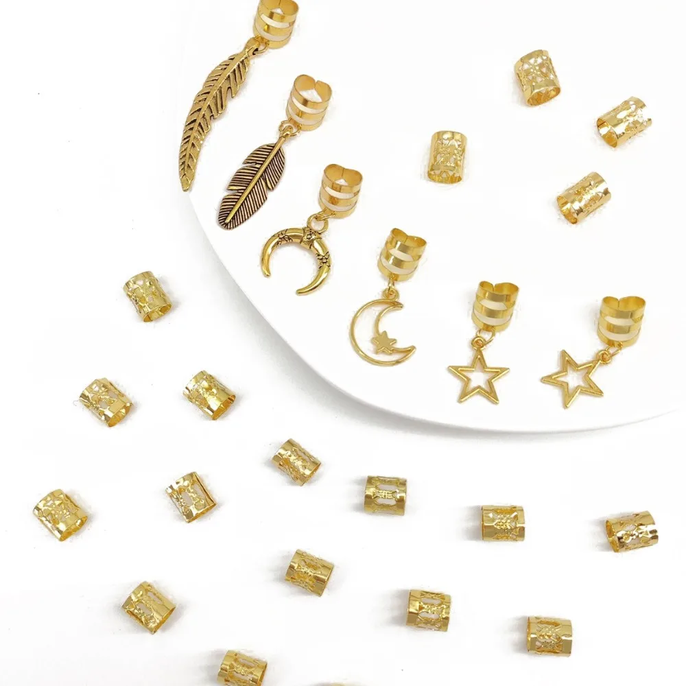 

26pcs Dread Locks Hollow Out Hair Ring Hair Braiding Gold and Silver Dreadlocks Beads Dirty Braids Metal Cuff Clips