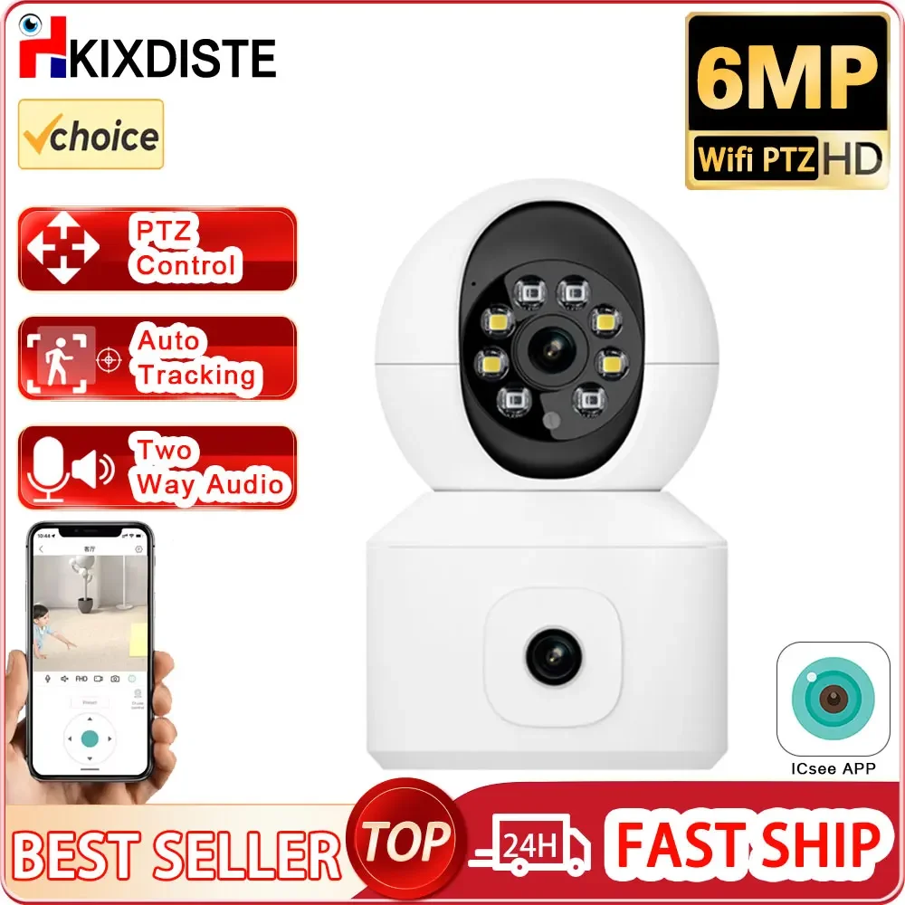 

ICSEE WiFi Camera 6MP With Dual Lens Dual Screen Baby Monitor Night Vision Indoor Mini PTZ Security IP CCTV Surveillance Camera