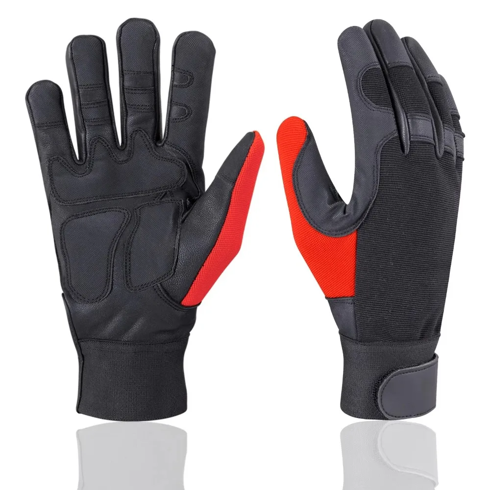 Guanto per motosega in pelle di capra resistente al taglio mano sinistra 17 strati rivestimento Anti-motosega classe 1 rosso/nero