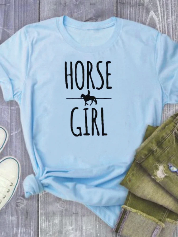 HORSE GIRL Letter Print T Shirt Women Short Sleeve O Neck Loose Tshirt Summer Women Causal Tee Shirt Tops Camisetas Mujer