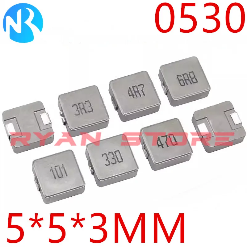 50Pcs SMD Inductor Shielded High Power Inductance 0530 1UH 1.5 2.2UH 3.3 4.7 6.8 10 15 22 33UH 47UH 0530 1R0 3R3 4R7 6R8 100 2R2