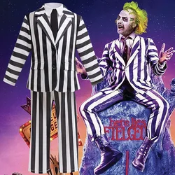 2025 New Halloween Cosplay Costume Black Society Master Stripe Cosplay Suit Set Performance Dress Classic Stripe Two Piece Set