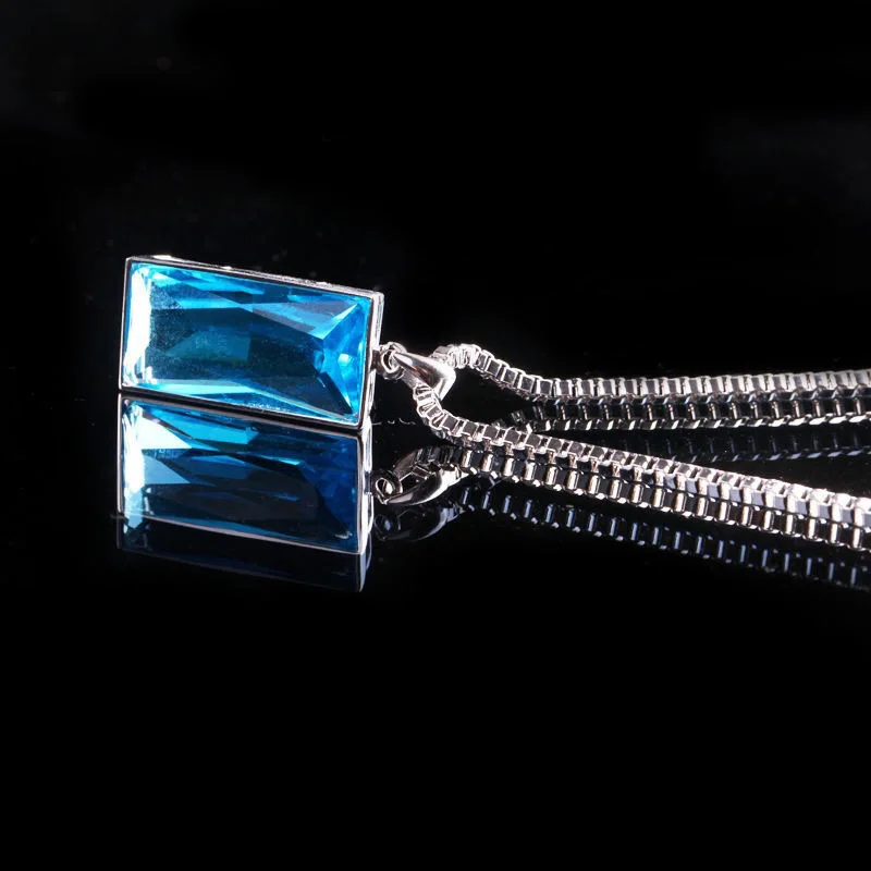 Chinese Style Lucky Blessing Blue Crystal Pendant Necklace For Men Fashion Rectangular Gemstone Necklace Good Luck Wealth Amulet