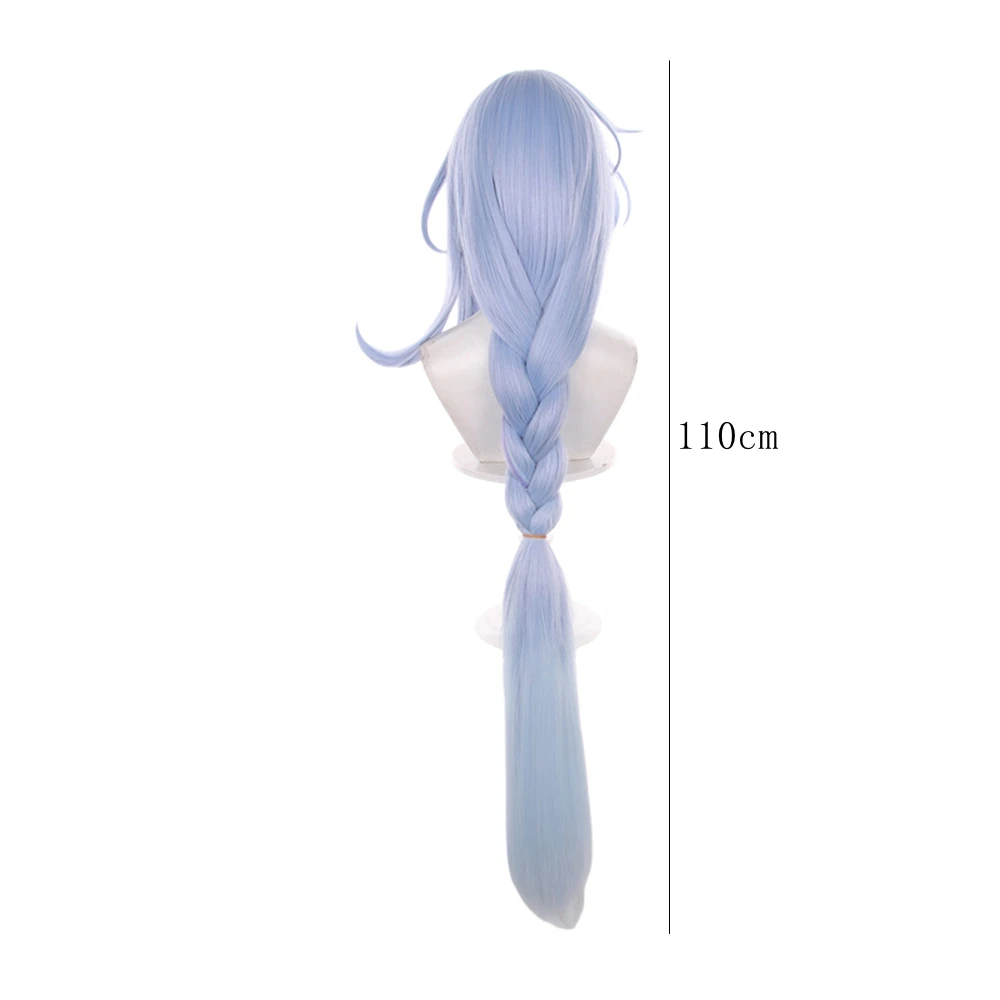 Pastel Blue Lavender Ombre Long Wavy Synthetic Wig Braided Side Ponytail Cosplay Party Elegant Hair Accessory