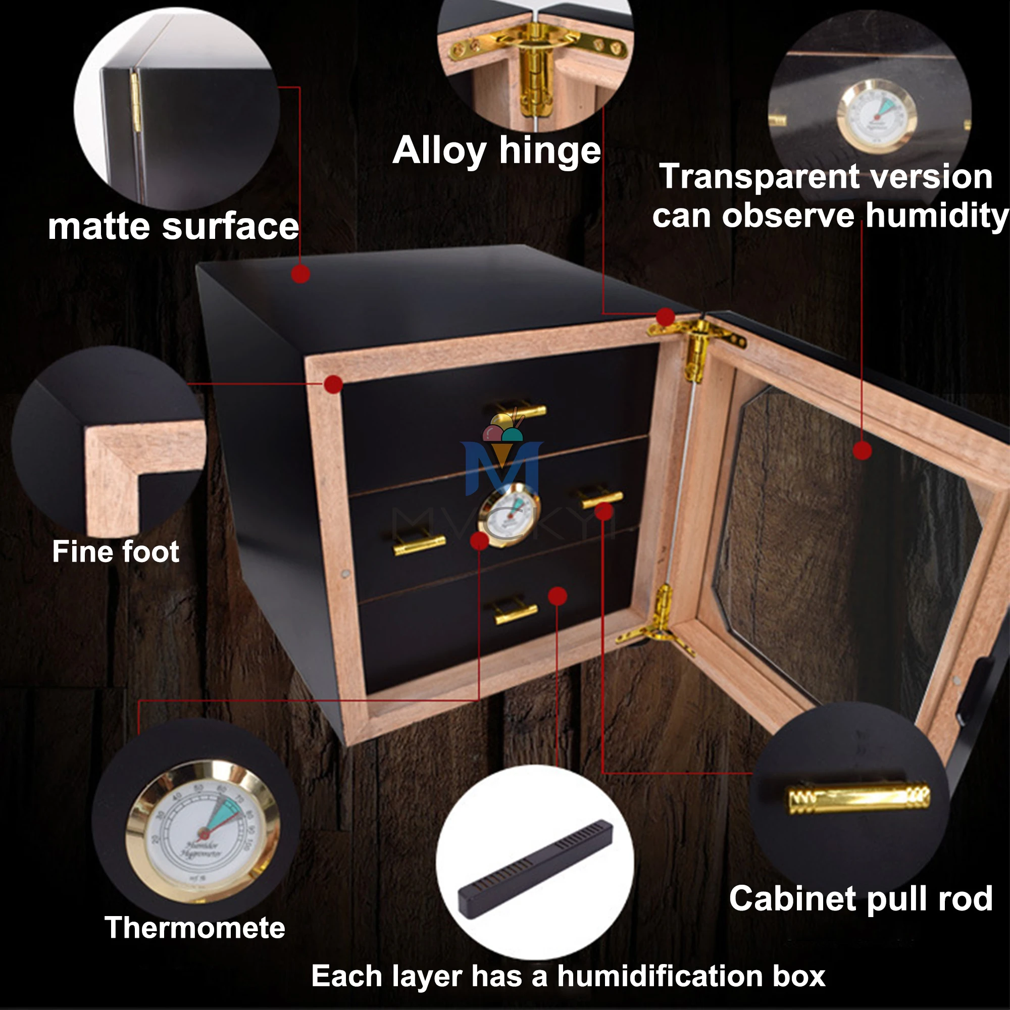 Подставка для Хранения Сигар Mvckyi, деревянная дорожная коробка с 3-мя ящиками и гигрометром, из закаленного стекла, емкость 50-60