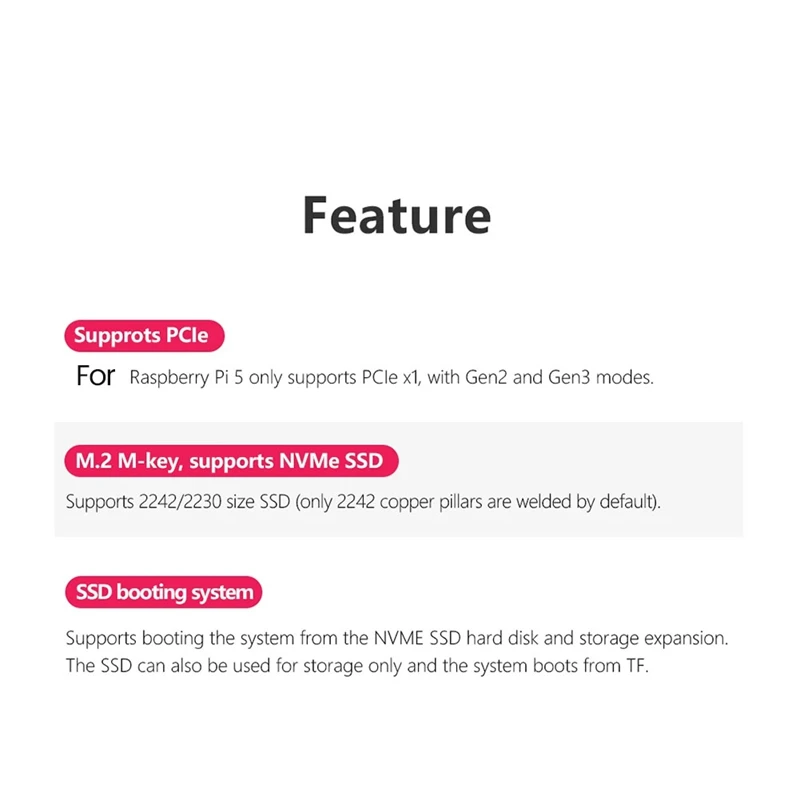 Placa de Expansão para Raspberry Pi 5, Durável, PCIE M.2, NVME, 2230, 2242, Gen3, SSD