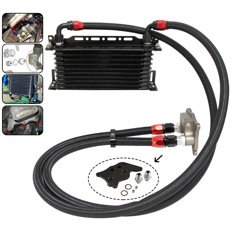 10 Row AN10 Oil Cooler w/ Bracket + Adapter Hose Kit Fits For BMW Mini Cooper S R56 2006-2012 Black/Blue