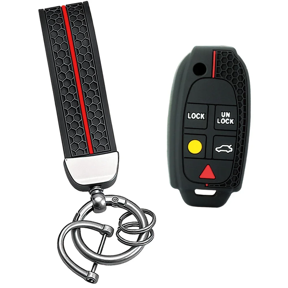Soft Silicone Flip Key Fob Case Keychain Fit VOLVO S60 S80 V70 XC90 Auto Remote Key Replacement Protective Cover Shell
