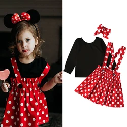 Baby Girl Dress Clothes Set Cartoon Mouse Long Sleeve Tops+High Waist Dress+Headband 3Pcs Suit Children Outfit Party Kids A647