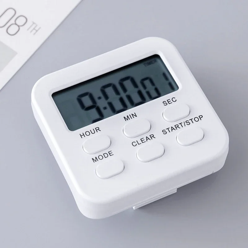 LED Kitchen Timer With Clock and Alarm Magnetic Backing Stand Countdown For Cooking Baking Study Sports