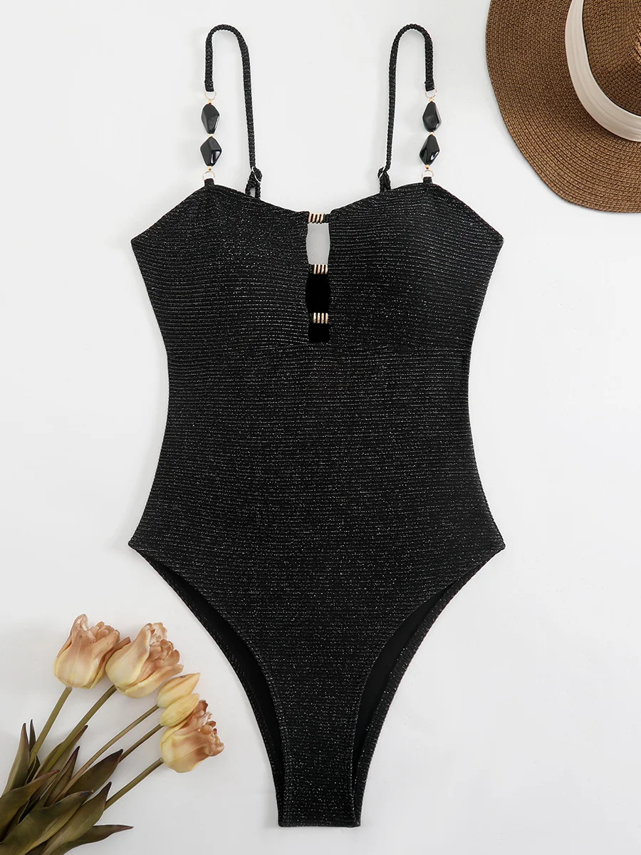 S - XL Glitter Sparkling One Piece Swimsuit Women Swimwear Female High Leg Cut Monokini Bather Bathing Suit Swim Beachwear view 2