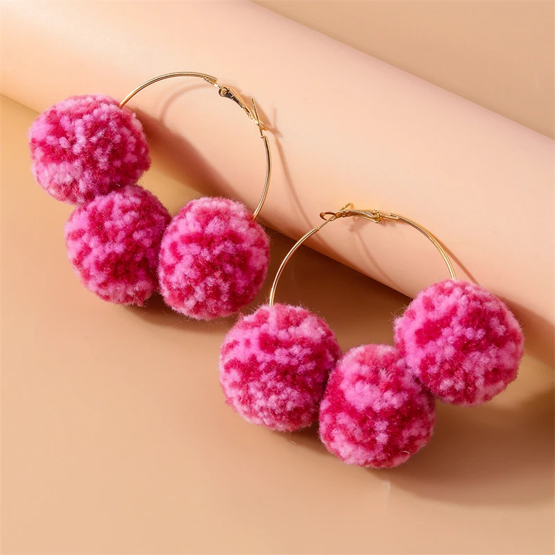 Mode Pompon Plüsch Ball Kreis Creolen für Frauen Mädchen Party Festival Schmuck Geschenke – Detail 5