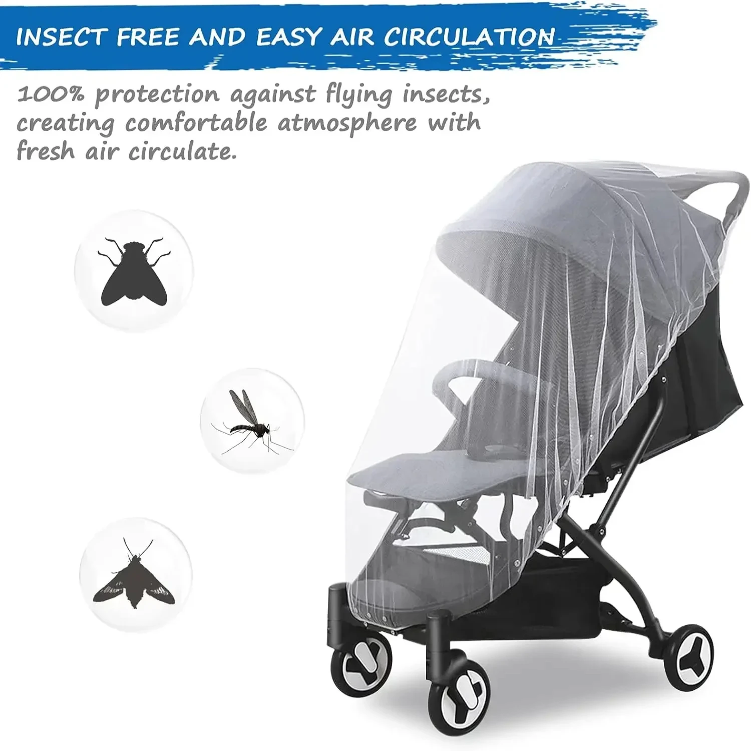 Portable & Durable Baby Mosquito Net Stroller Bug Reusable Net Mini Crib Insect Netting