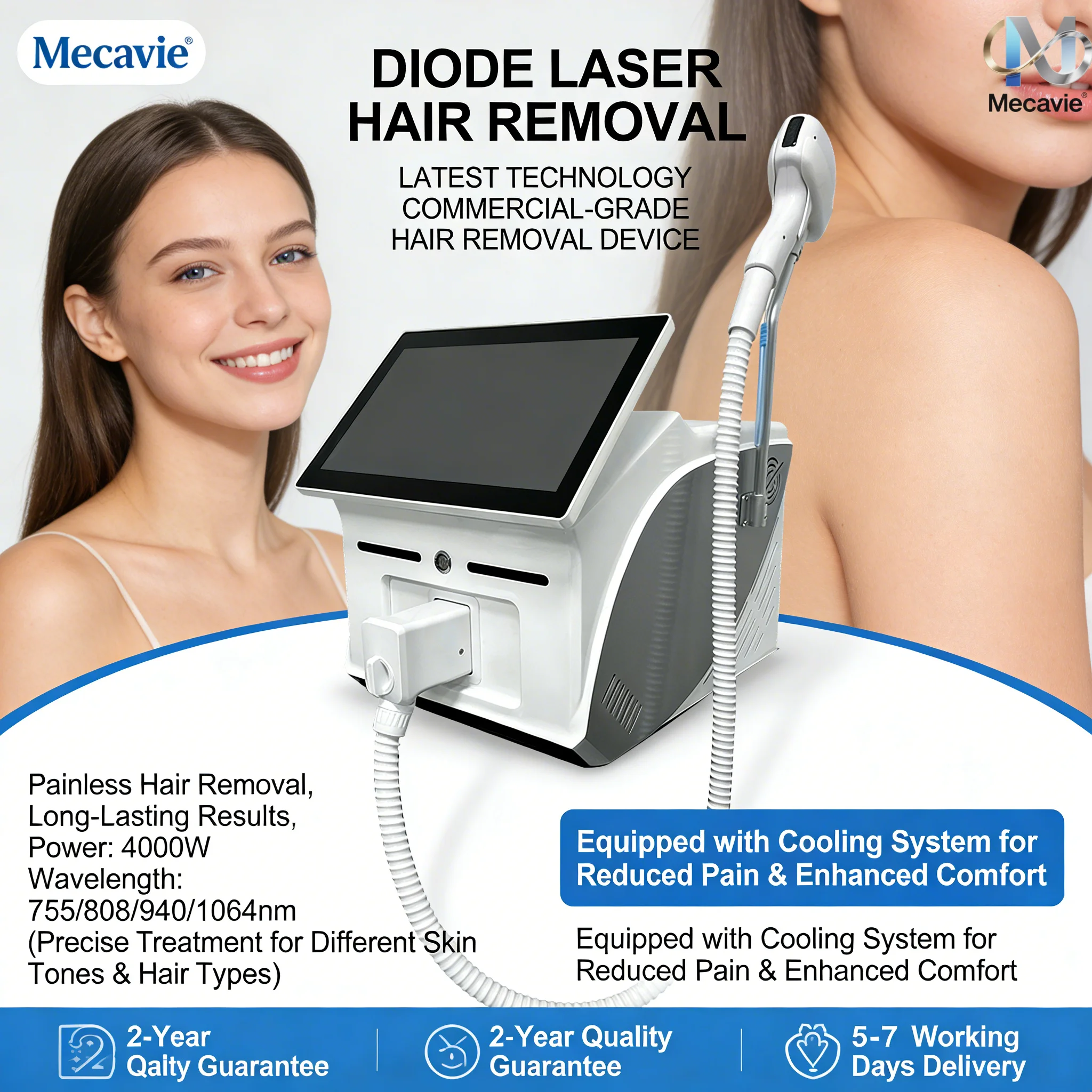 

Диодный лазерный аппарат для удаления волос мощностью 4000 Вт, с выбираемыми длинами волн 808 нм, 755 нм, 940 нм и 1064 нм, безболезненный, новейшее оборудование