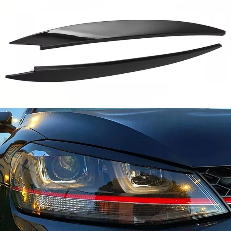 

2pcs Headlights Trim ABS Bright Black Headlight Eye Mask Eyebrow Cover Trim Stylish Part For Volkswagen Golf MK7 Golf R GTI GTD