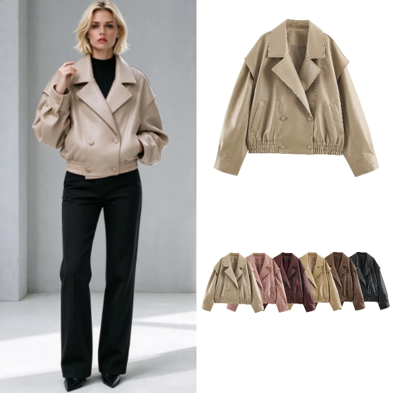 Women's Jacket 2026 Autumn/Winter New Faux Leather Fashion Loose Elegant Flight-Style Street Youth Travel Vacation Coat