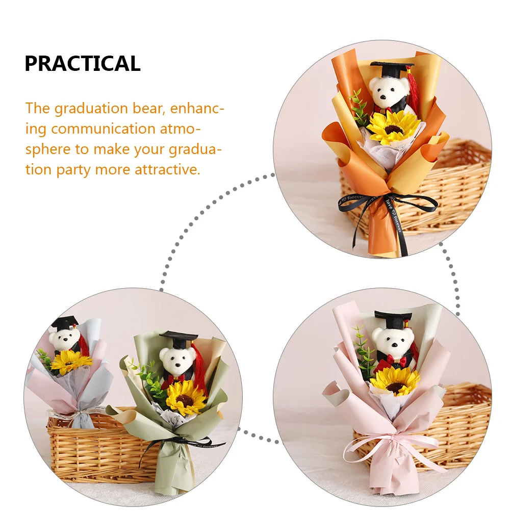 20 Pcs Graduation Dr Bear 2023 Party Giveaways Mini Toys Stuffed Flower Bouquet Plush Gift for Filling