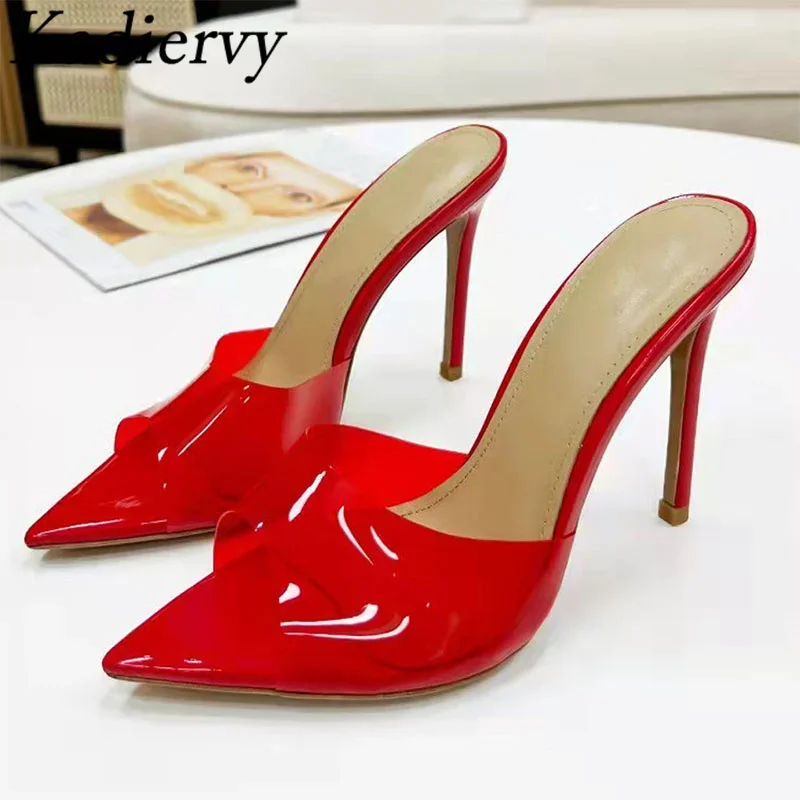 

Sexy High Heels Slippers Woman PVC Pointed Peep Toe Gladiator Sandals Women Summer Shoes Thin Heels Runway Slides Woman