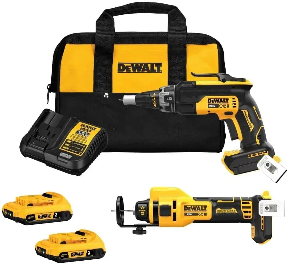 DEWALT 20V MAX XR Brushless Drywall Screw Gun and Cut-Out Tool Combo Kit with 2 Batteries and Charger Included (DCK265D2)