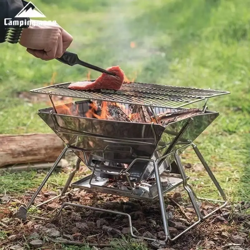 

Campingmoon MT-2 складной портативный гриль из нержавеющей стали для барбекю, кемпинга, пикника, барбекю, печь