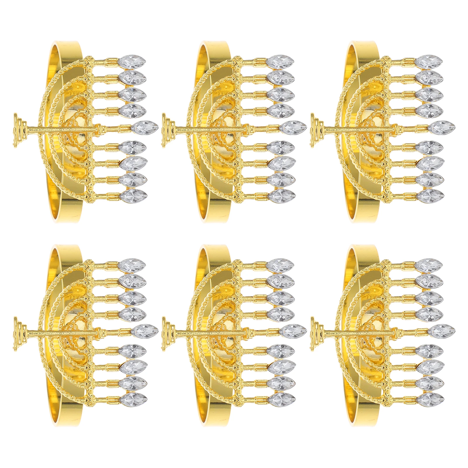 

6pcs Napkin White Diamond Alloy Decorative Serviette Buckles Serviette Buckles Menorah Napkin Buckle Shape Reusable