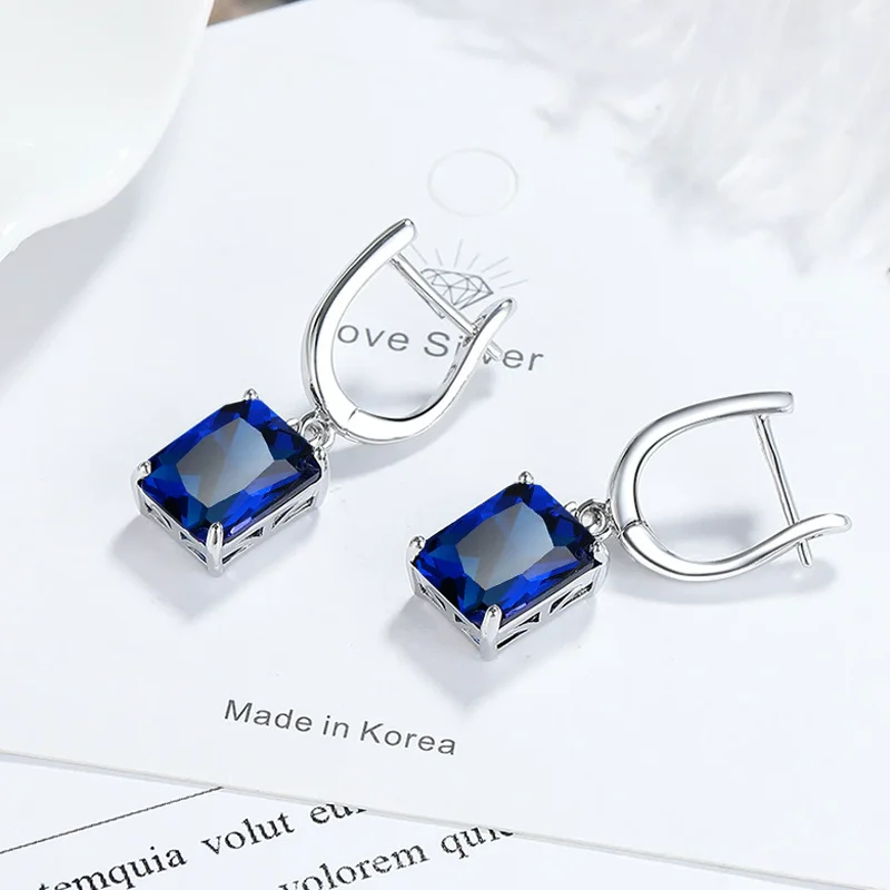 Fashion Female 925 Sterling Silver Drop Earrings Rectangle Cubic Zirconia Earrings for Women Daily Jewelry Party Holiday Gift