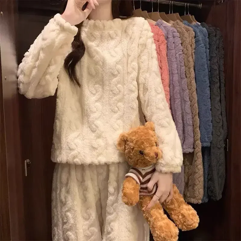 

Thickened Coral Fleece Sleepwear Women's Winter Outfit Dormitory Warmth Set Outerwear Home Clothes Winter Clothes