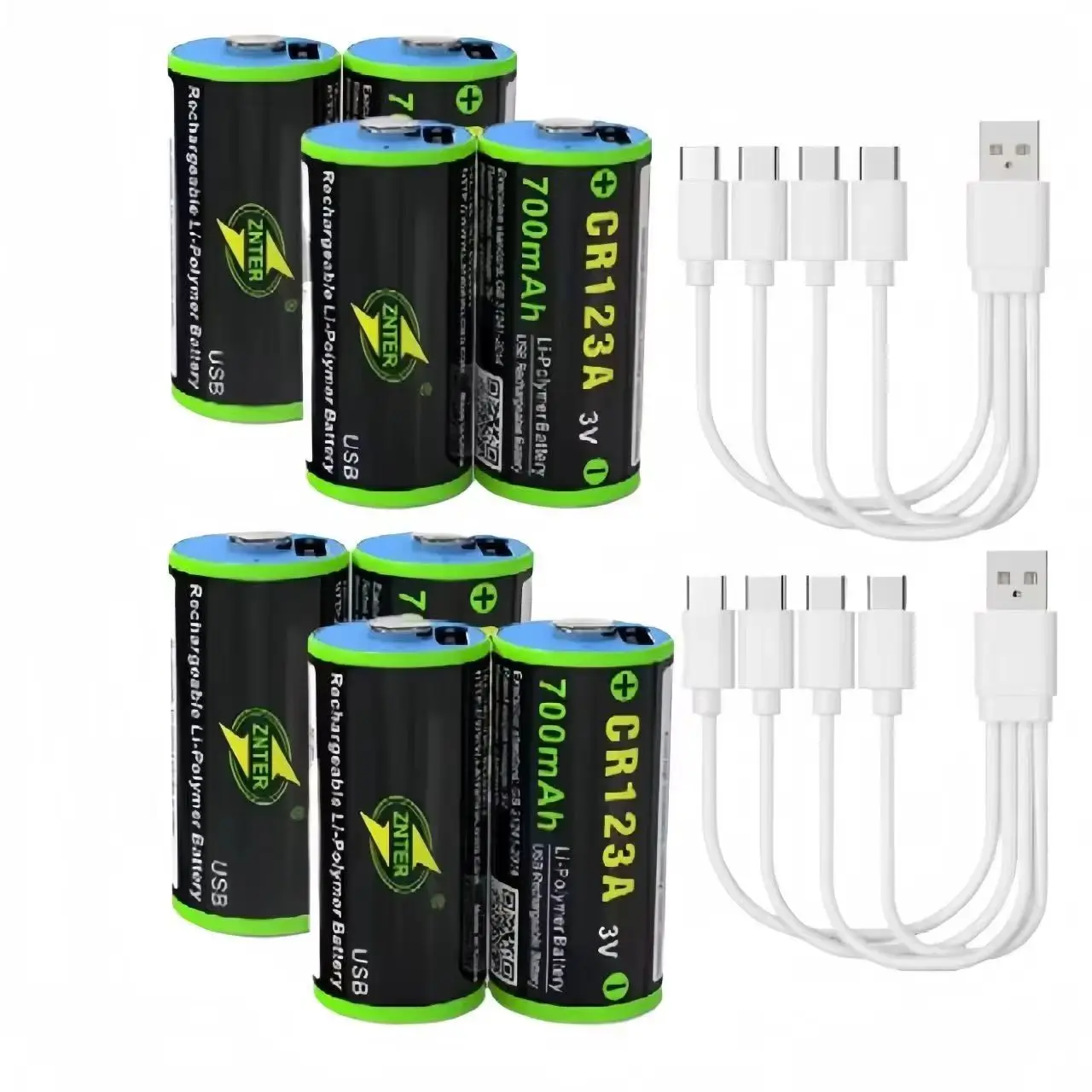 

8 шт. ZNTER CR123A аккумуляторная батарея 700 мАч 3,0 В USB литиевая батарея с зарядным кабелем Type-C