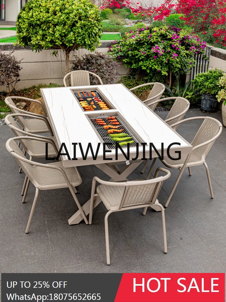 Nordic Outdoor Courtyard Outdoor Villa Garden Leisure New Chinese Multi-Functional Barbecue Table and Chair Combination