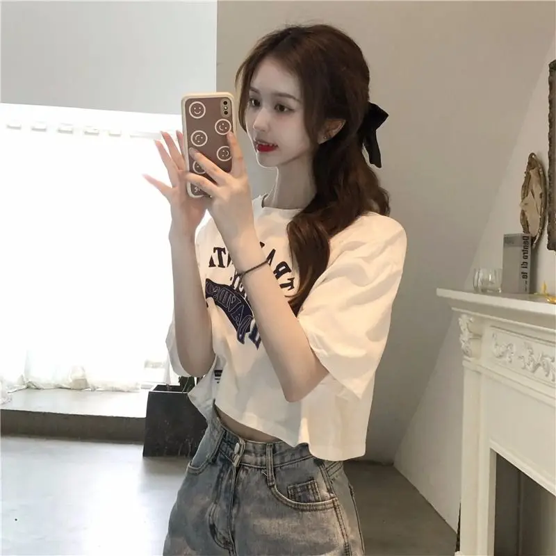 DAYIFUN-Women's Loose Thin Round Neck Short Sleeve T-Shirts Lady Waist Design Feel Tops Unique Tees Female 2024 Summer Tshirts