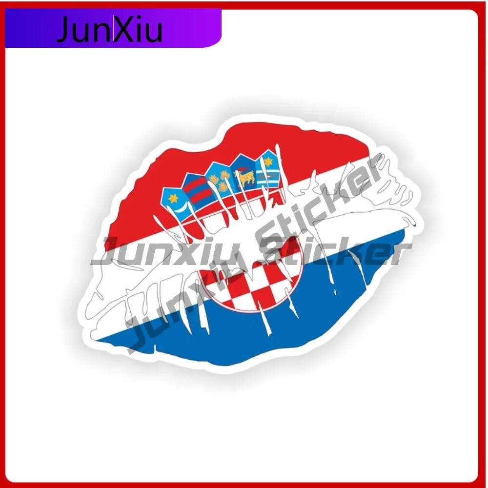 

Croatia Flag Lips Shape With National Emblem Vinyl Decals Waterproof Sticker For Car Logo Stickers Personalized Window Funny Ref