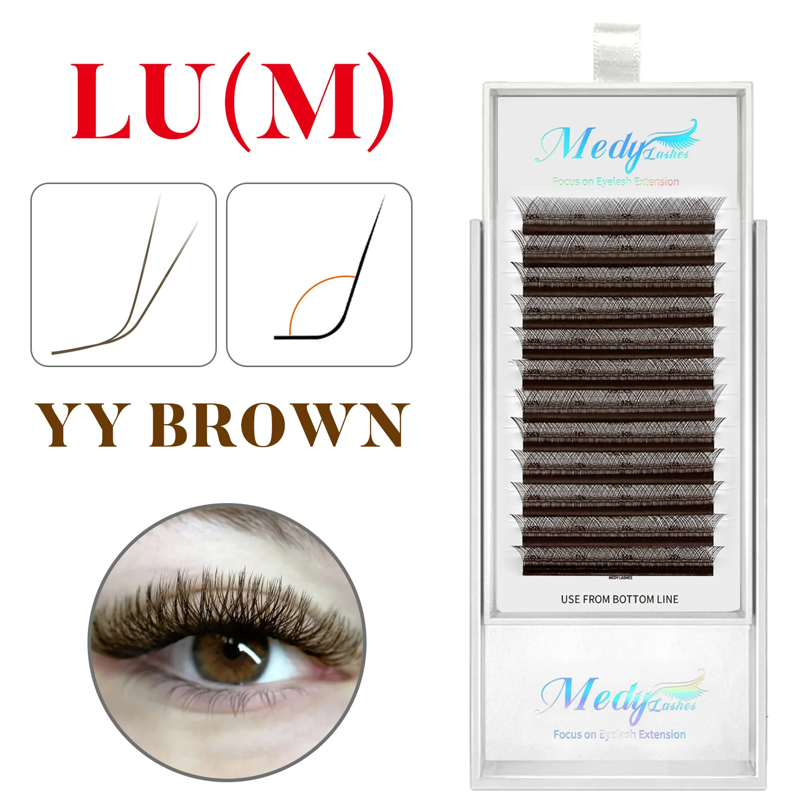 Medylashes YY Shape Brown Eyelash Extension LU(M) Curl Cilios Makeup YY Premade Volume Fans Soft Faux Silk Eyelashes
