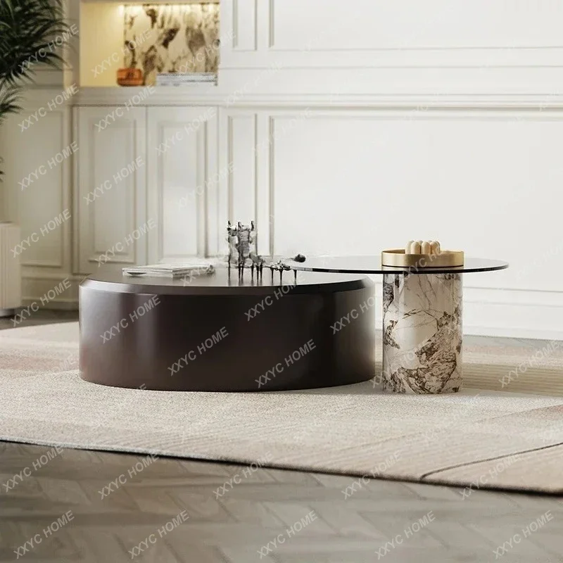 

A Italian minimalist light luxury simple modern living room small apartment household round combination coffee table