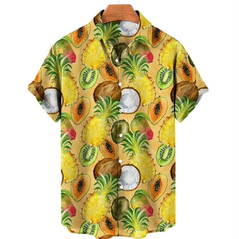 Fruitpatroon 3D-geprint herenoverhemd Unisex zomerkleding Losse tops Watermalon Grafisch mannelijk casual overhemd Reversblouse