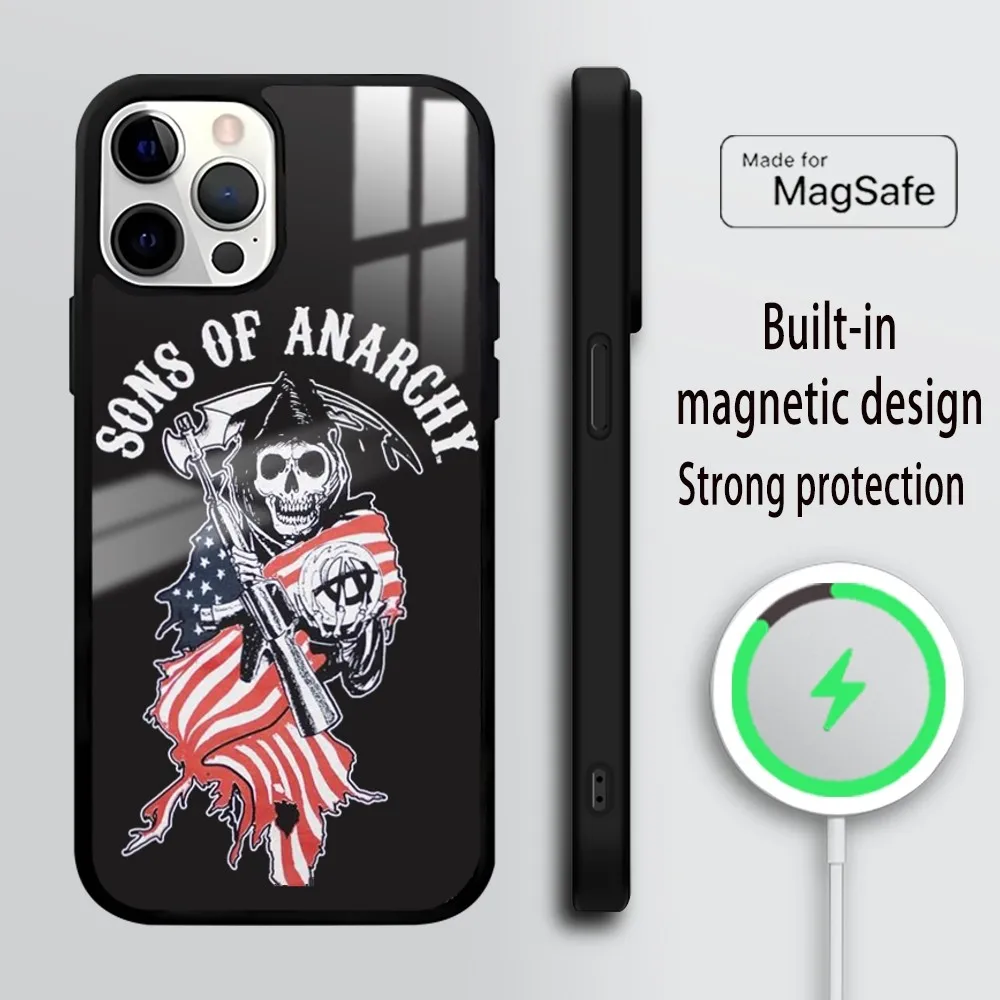 American TV Sons of A-Anarchy Phone Case For iPhone 16 15 14 13 12 11 Pro Max Plus Mini Mirror Wireless magnetic case