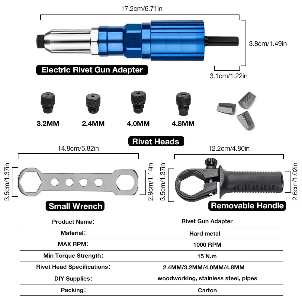 Imagem -05 - Rebite Elétrico Portátil Gun sem Fio Nut Gun Adaptador de Broca Economia de Trabalho Rebites Cegos 2.4 Mm4.8 mm