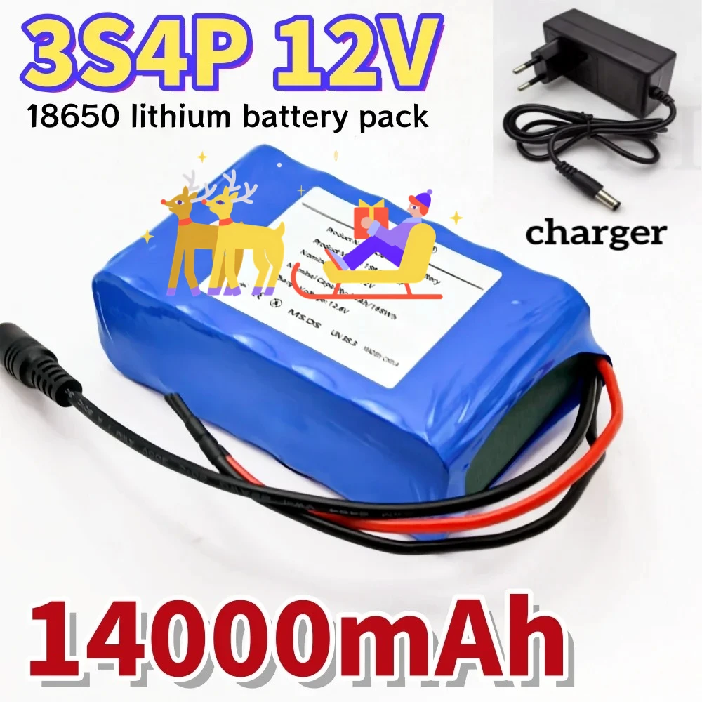 

3S4P Lithium Ion Battery Pack 12V 14000mAh 18650 with BMS for Bait Boat Backup Power Supply CCTV Camera Speaker
