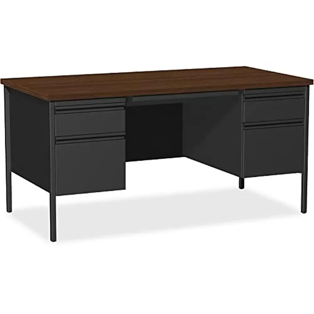 

Steel Double Pedestal Desk with 4 Drawers Black Walnut 60x30x29-1/2 Inches Scratch Resistant Alloy Finish Rectangular Shape