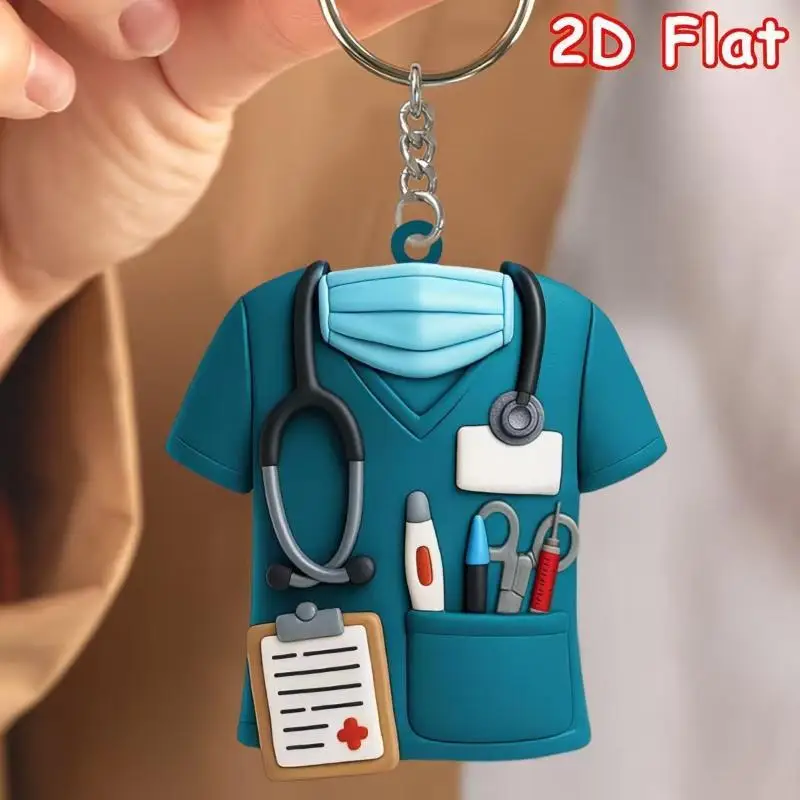 Neues Produkt Kreatives Design Acryl 2D Krankenschwester Kleidung Schlüsselanhänger Taschenanhänger Schlüsselring Dekoration Geschenk zum Krankenschwester-Tag Schmuckgeschenk – Detail 7