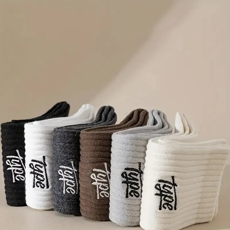 6/12 Pairs Men Anti Odor Sweat Absorbing Crew Socks Fashionable Letter Printing Soft Comfortable and Breathable Casual Socks﻿
