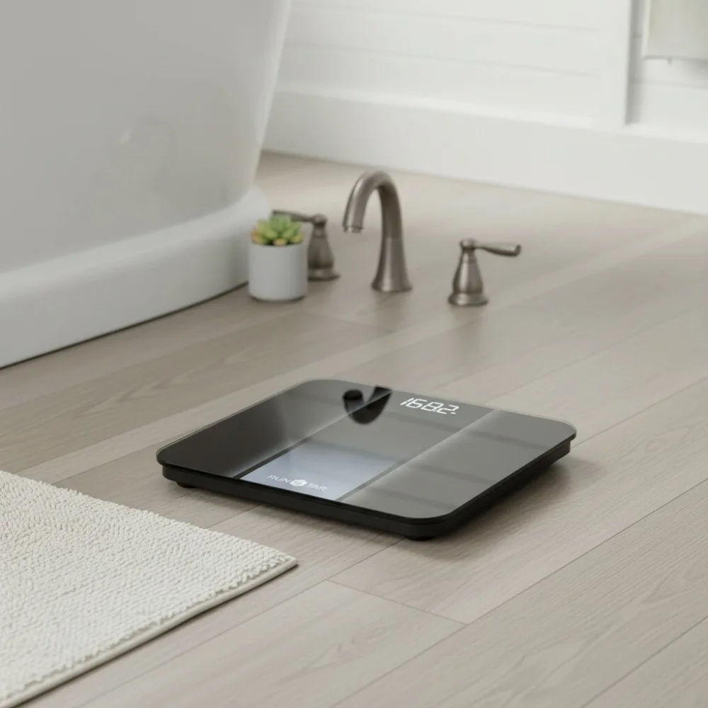 

High Precision Digital Bathroom Scale with LED Display, 400lb Capacity, Tempered Glass Platform in Silver