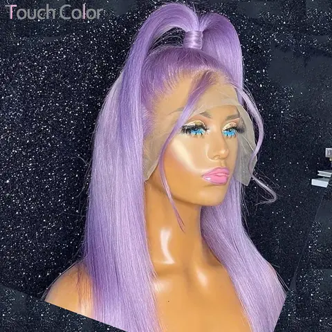 34 Inch Straight 13x4 Lace Front Wigs Lavender Purple Human Hair Wigs Pre Plucked Remy Hair Swiss Lace Human Hair For Women