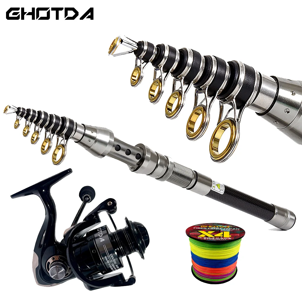 Ghotda Spinning Fishing Rod Combo1.5-2.4M Telescopic Rod 5.2:1High Speed 6kg Max Drag Reel Portable Travel Fishing Set With Line