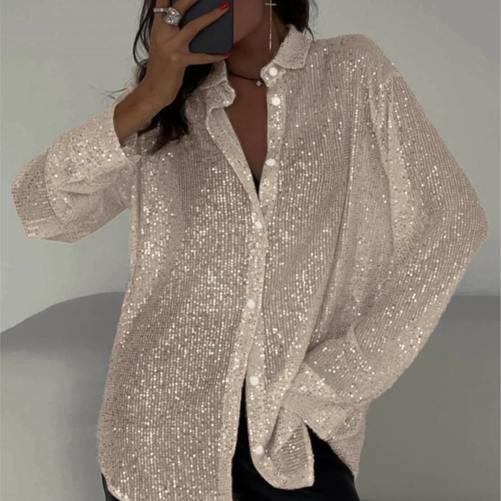 

2025 New Women's Top Beaded Collar Long Sleeved Collar Sexy Ladies Shirt White Shirt Fashionable Button Up Female Shirt Clothing