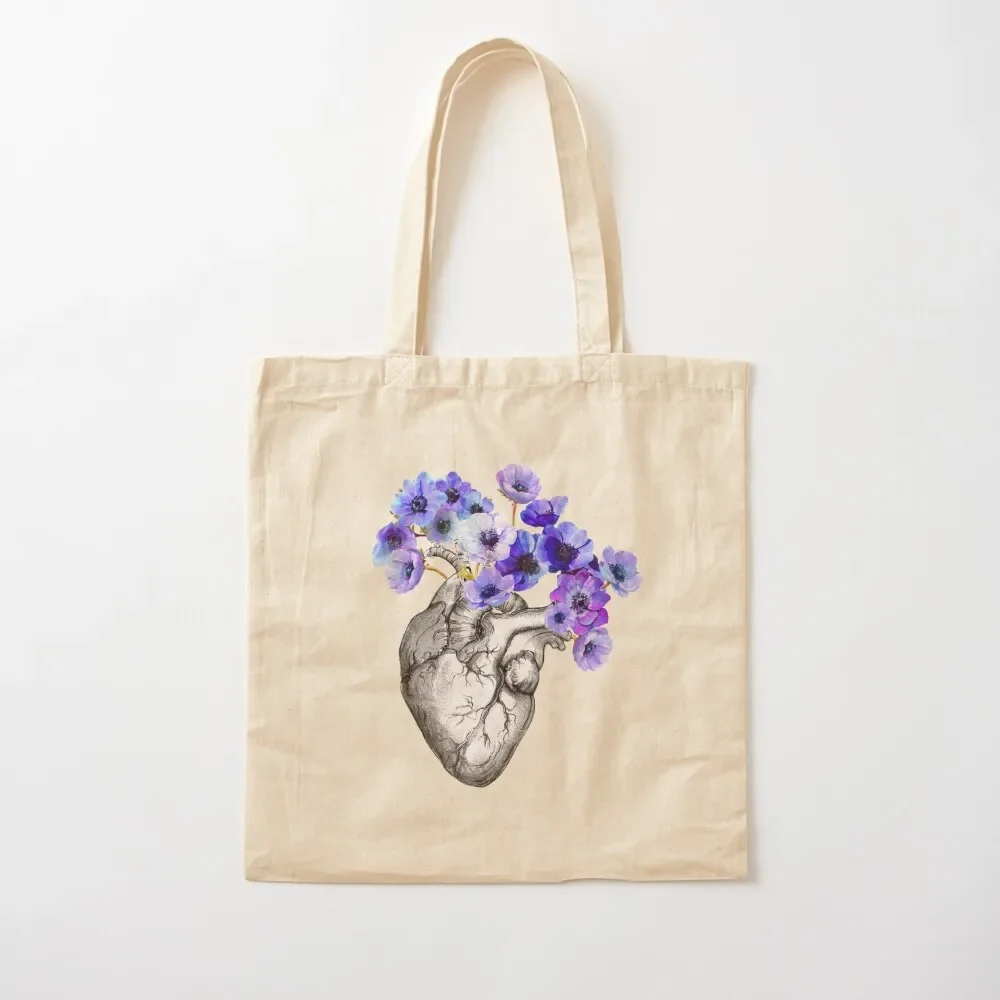 

heart, human, anatomy, blue flowers Tote Bag Canvas bag tote bag women Fabric