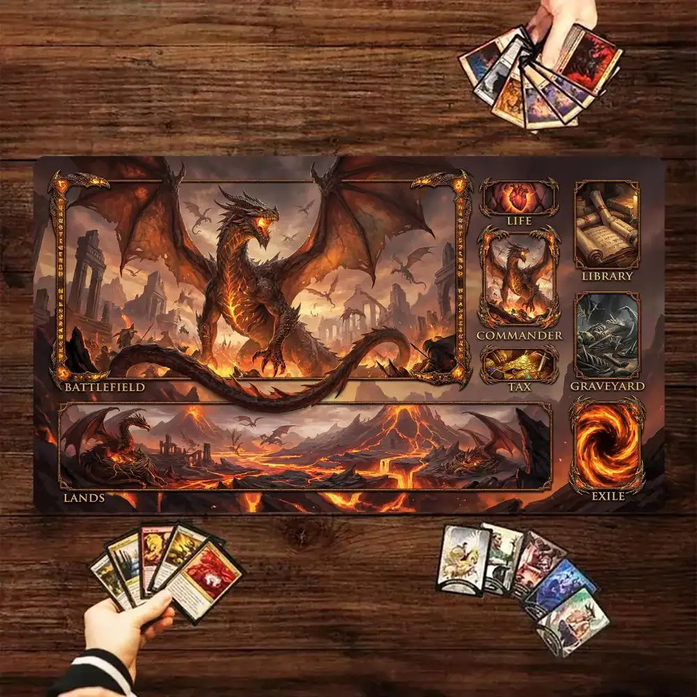 

Игровой коврик для карточных игр Volcano and Lava Dragon Magic Card Battle Mat MTG, противоскользящая основа, 35x60 см, для настольных игр TCG