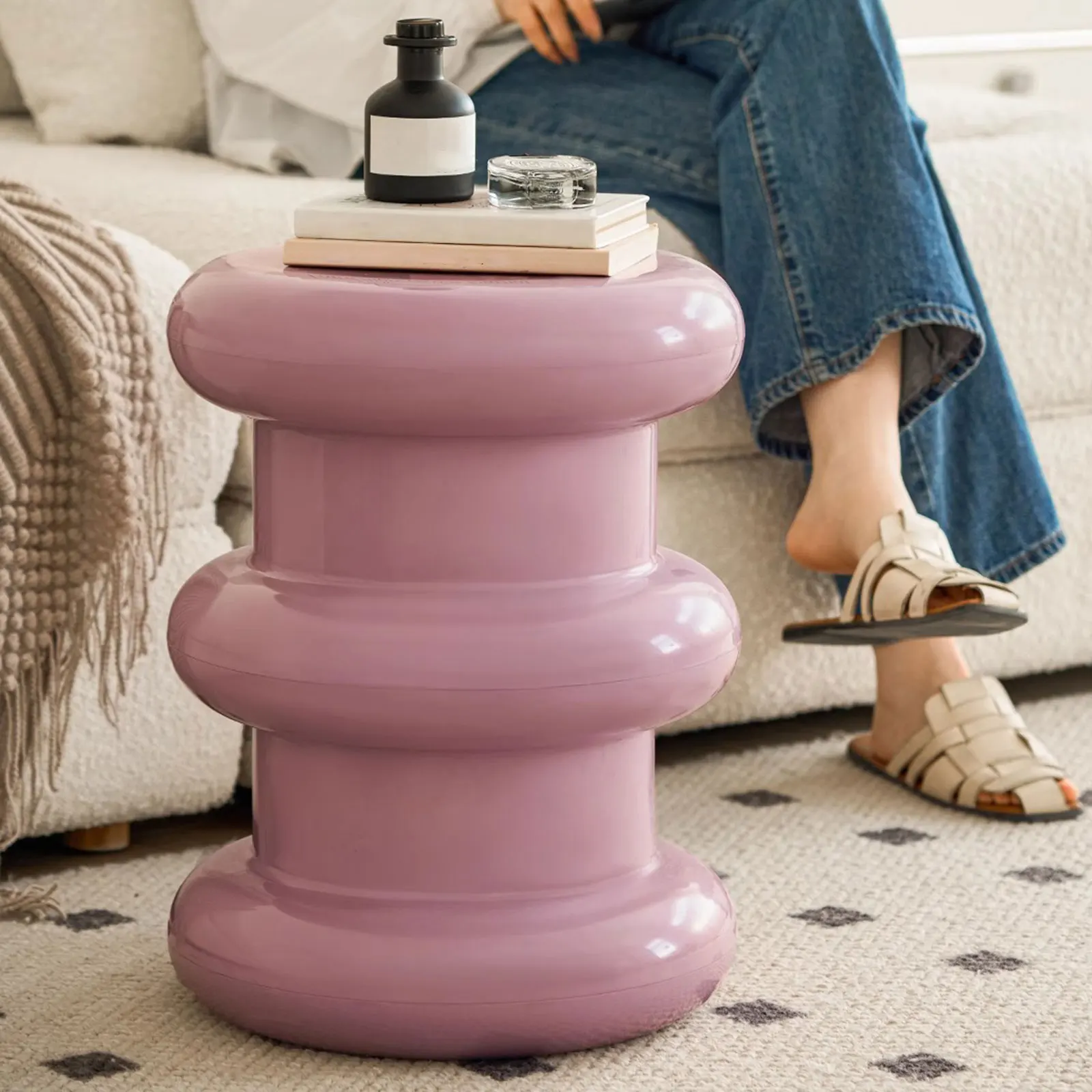 【best】Sofa Side Table Double Layer Side Table Stable Round Shoe Stool Creative Nordic Cream Stool For Living Room Bedroom Bedsid