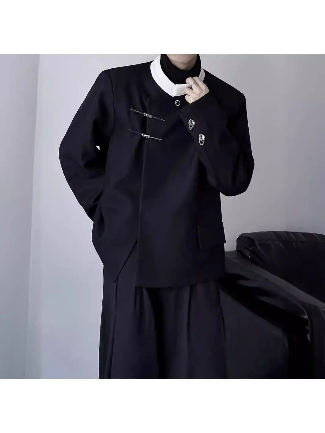 

Новый китайский повседневный костюм с подплечниками Jaet, осенний модный дизайн, металлический синий комплект для отдыха, пара, одежда в стиле вестерн