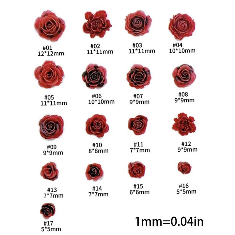 Random Mixed Wine Red Rose Nail Art Charms 3D Retro Resin Luminous Flowers Nail Decorations Accessories For Nails DIY Salon