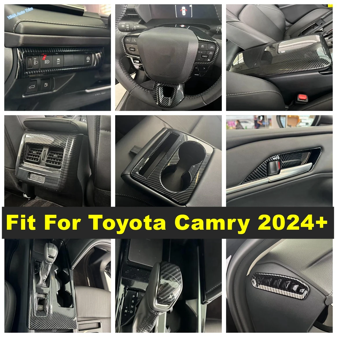 

ABS Window Glass Lift / Steering Wheel Frame / Water Cup Holder Cover Trim Carbon Fiber Accessories For Toyota Camry 2024 2025